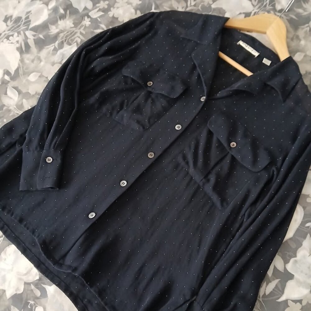 Tahari Midnight Blue 100% Silk Mini Dot Blouse - size 4